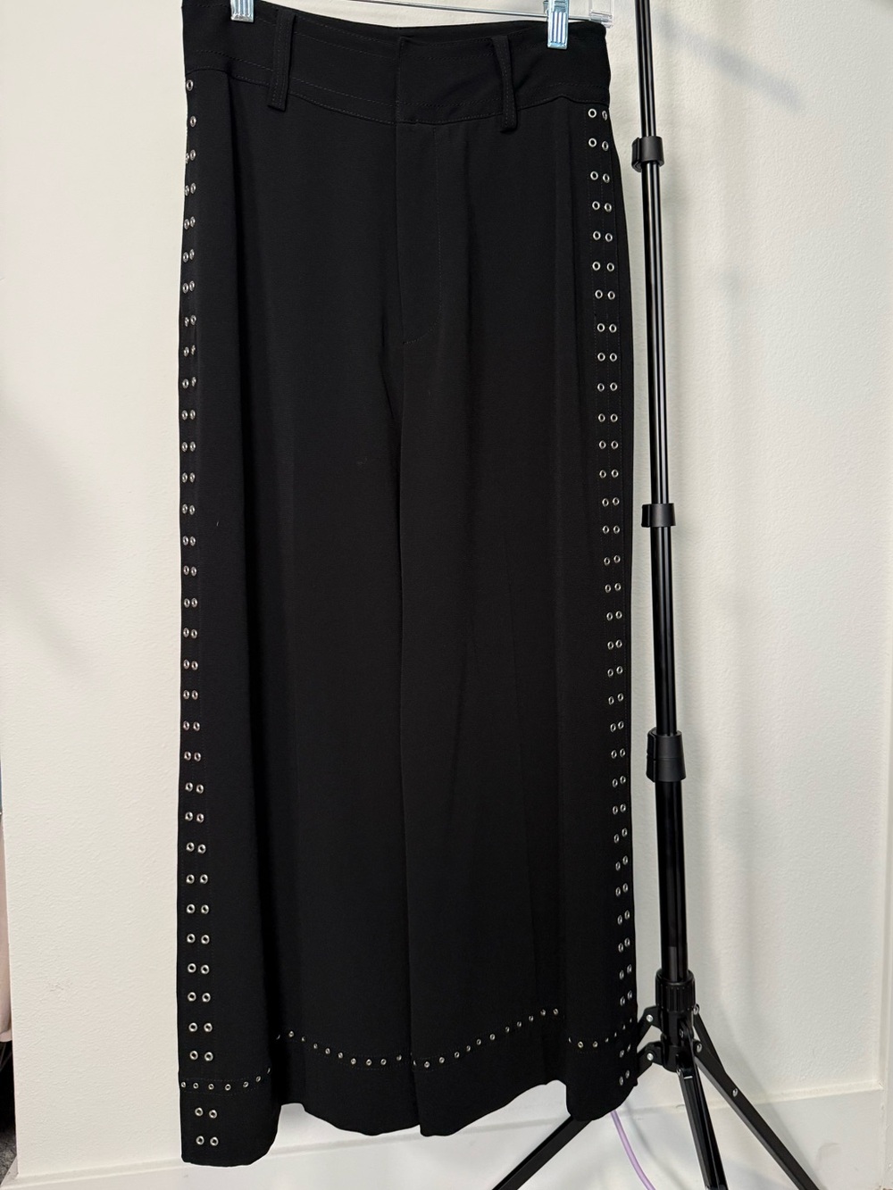 10 Crosby Derek Lam Black Wide-Leg Pants with Grommet Detail